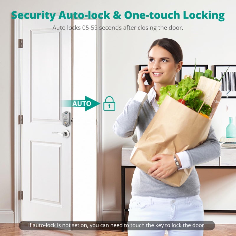 قفل باب ببصمة الإصبع من AkaGear DS10 - قفل باب دخول بدون مفتاح لوحة مفاتيح إلكترونية Deadbolt قفل باب ذكي قفل لوحة مفاتيح للباب الأمامي قفل تلقائي وقفل بلمسة واحدة - نيكل ساتان - Image 3